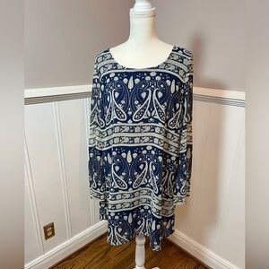 Charming Charlie Dress M Sheer Navy Taupe Floral Overlay Inner Slip Lining Boho